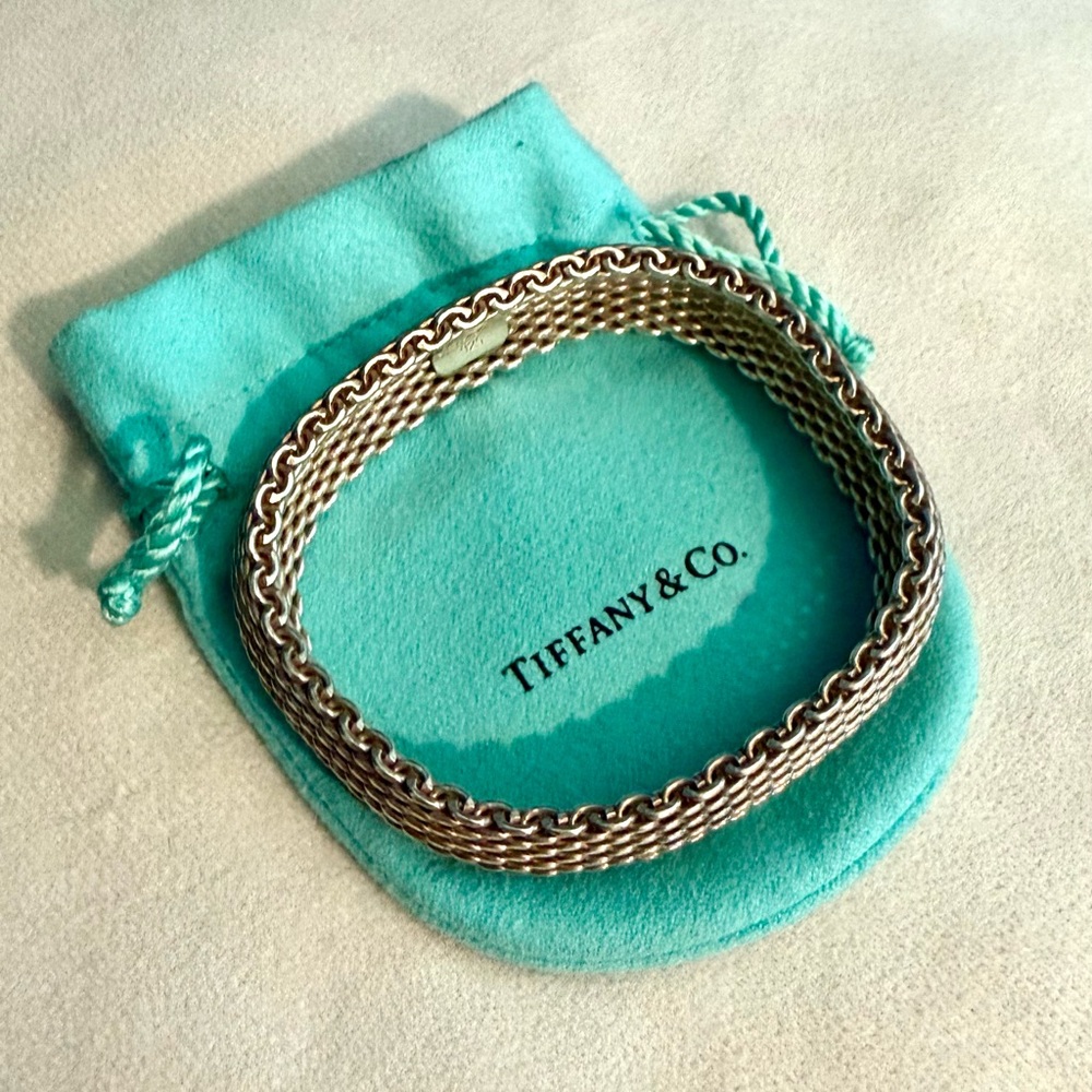 Tiffany & Co Somerset Silver Mesh Weave Flexible Bangle Bracelet